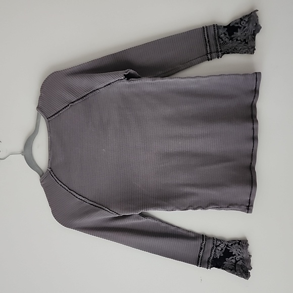 Soft Surroundings Gray Waffle Cotton Lace Embroidered Cuffs Long Sleeve S (kn14) - Picture 5 of 7
